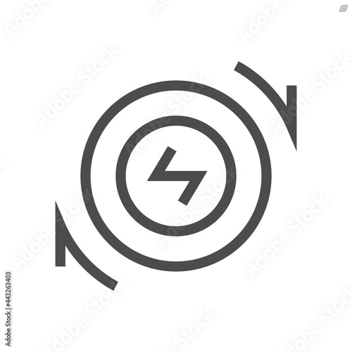 Wheel of ev car vector icon design at side view. Consist of rubber tire, alloy and electric motor. That rotate and direct drive power to road. Transport technology by green, clean energy. 48x48 pixel.
