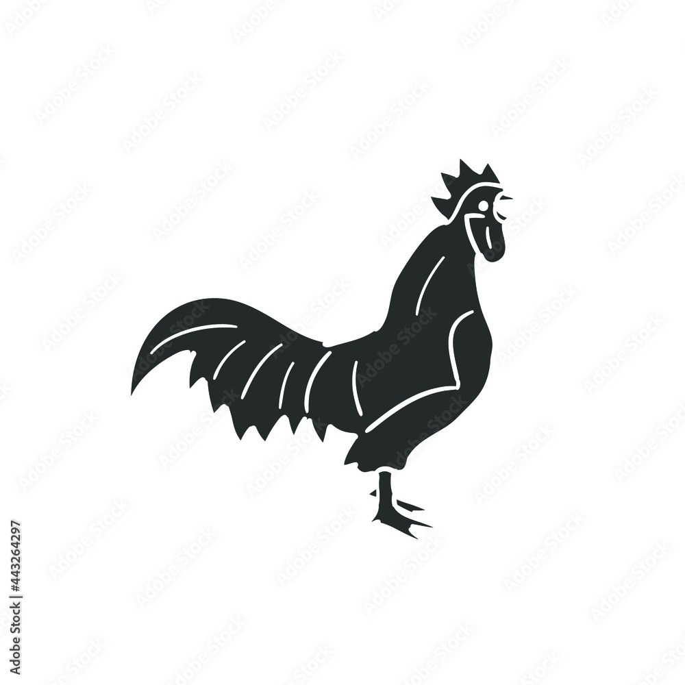 Rooster Farm Animal Icon Silhouette Illustration. Chicken Vector Graphic Pictogram Symbol Clip Art. Doodle Sketch Black Sign.