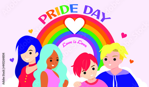 Gays and Lesbians Couple Lover with rainbow flat pride day lgbt community people freedom celebration collection free Vector