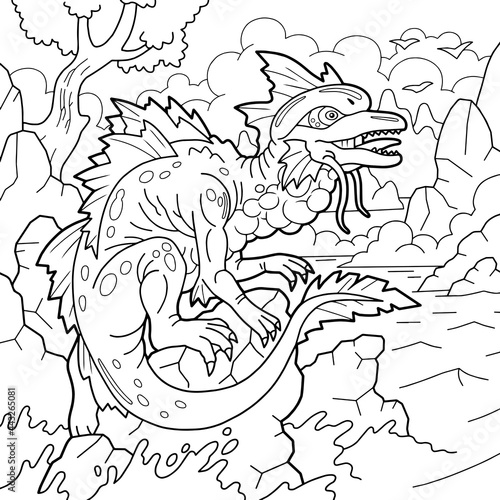 mythological sea dragon, coloring page, outline illustration