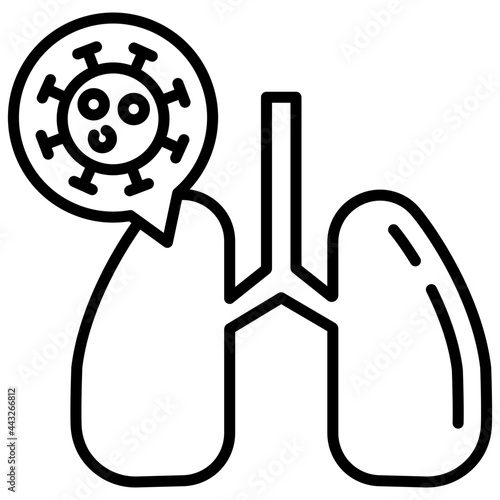 Covid virus with respiratory organ, infected lungs icon