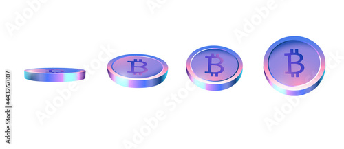 realistic purple bitcoins on dark blue background vector illustration