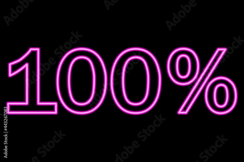 100 percent inscription on a black background. Pink line in neon style.