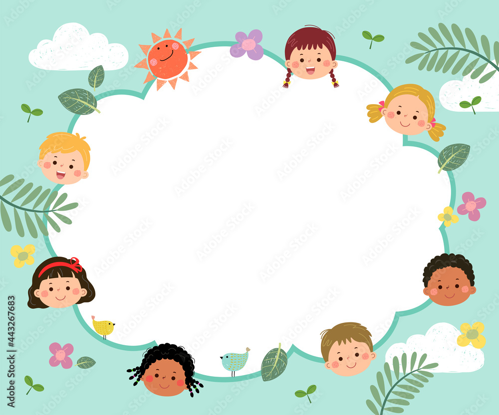 Template for advertising brochure with cartoon of happy kids with nature concept. Template for advertising brochure with cartoon of happy kids with nature concept.