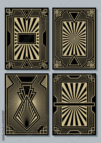 1920s - 1940s Art Deco Background Set, Geometric Decorative Templates for Retro Posters, Covers, Party Invitations 