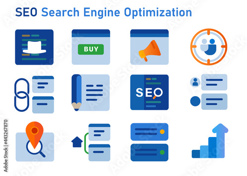 SEO search engine optimization icon set of white hat buy icon user target link building backlink local sitemap and social media
