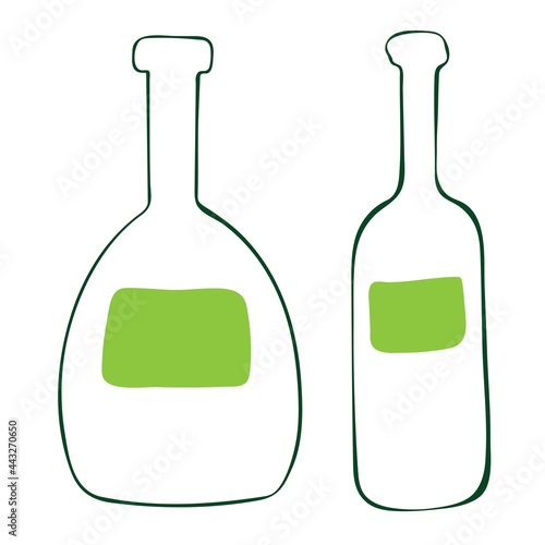 Doodle glass bottle. Set of simple vector illustration.