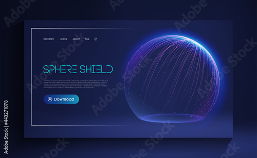 Sphere shield protect in abstract style. Virus protection bubble. Sphere lines technology background. Magic orb vector illustration.