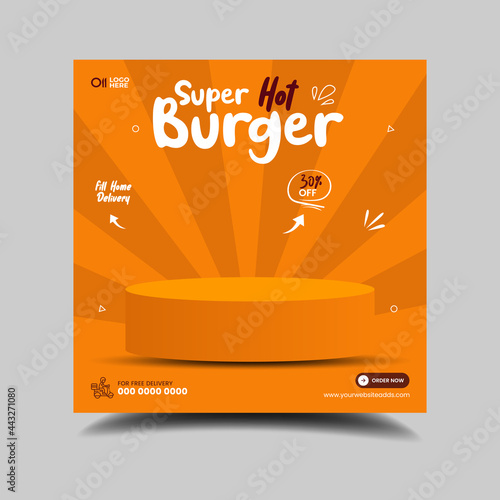 square banners. Food instagram post template design. Suitable for Social Media Post Restaurant and culinary Promotion. Red and yellow background color with stripe line shape vector.