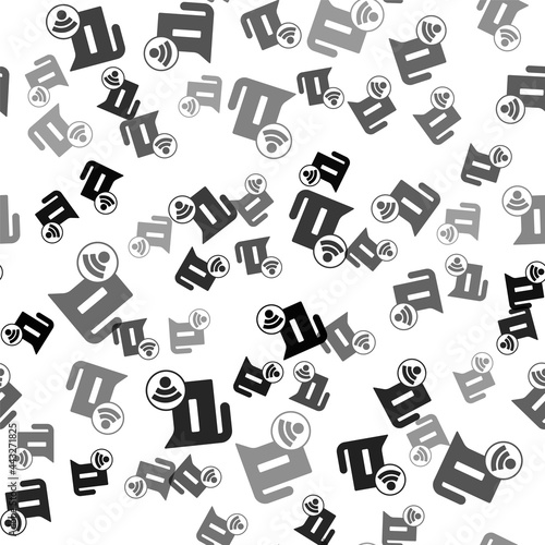 Black Smart electric kettle system icon isolated seamless pattern on white background. Teapot icon. Internet of things concept with wireless connection. Vector