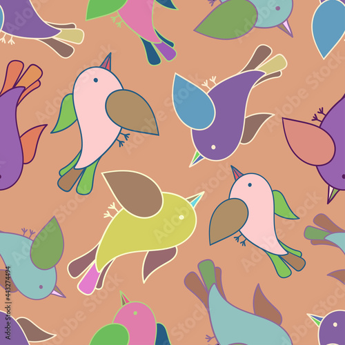 Cute seamless colorful vector pattern illustration colorful design of cartoon birds