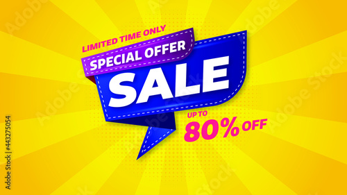 Sale banner template design with geometric background , Big sale special offer up to 80% off. Super Sale, end of season special offer banner. vector illustration.