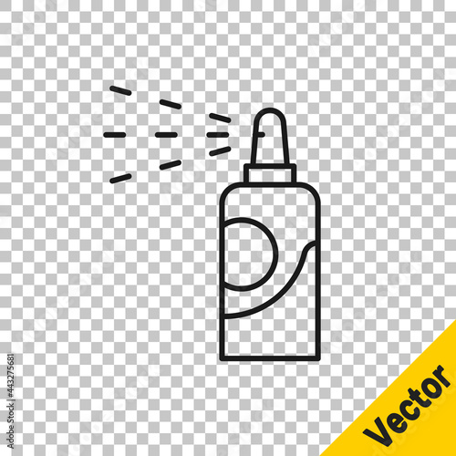 Black line Spray can for hairspray, deodorant, antiperspirant icon isolated on transparent background. Vector