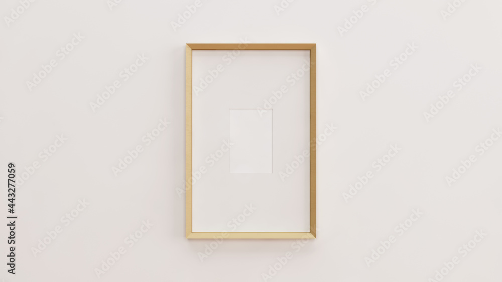 Modern vertical mockup picture frame. Single empty mockup frame hanging on a white wall. 3d Illustration. Modern vertical mockup picture frame. Single empty mockup frame hanging on a white wall. 3d Illustration.