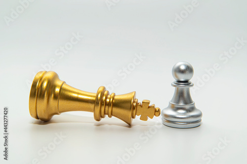 One pawn in front of the king on white background.