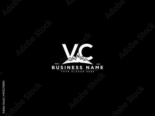 Letter VC Logo, mountain vc logo icon vector for river forest hill landscape silhouette image design