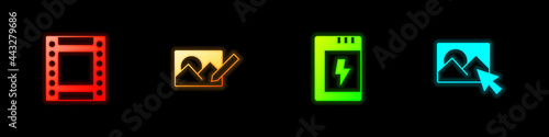 Set Camera roll cartridge, Photo retouching, Battery for camera and icon. Vector