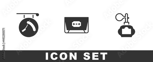 Set Barbershop with razor, Blade and Aftershave icon. Vector