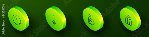 Set Isometric line Bowling ball, Fencing, pin and and icon. Vector