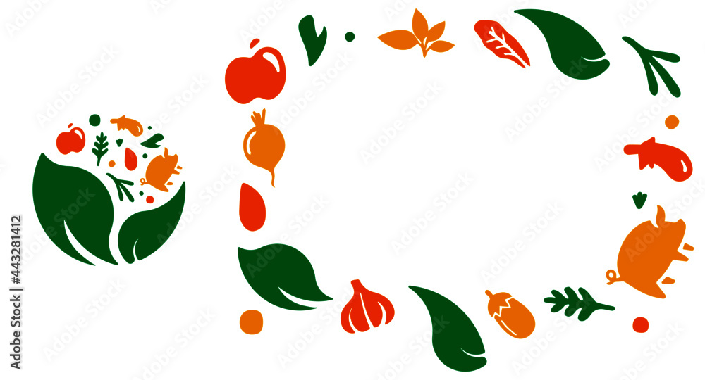 Fresh green leaf logo with nature element vegetable animal and fruit vector design simple vegetable icon set