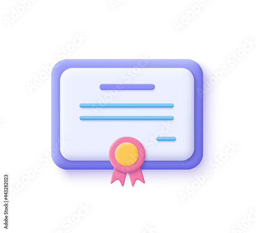 Vector certificate icon. Achievement, award, grant, diploma concepts. 3d vector illustration.