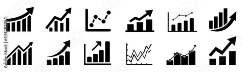 Set graph diagram up icon, business growth success chart with arrow, business bar sign, profit growing symbol, progress bar symbol, growing graph icons, growths chart collection – vector