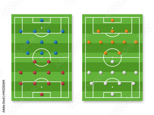 Football lineup formation and tactics on field, vector illustration