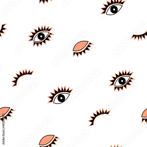 Background close, wink, open eyes with lash. Vector eye seamless pattern
