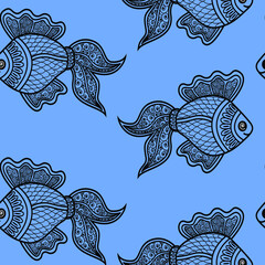 Wandcirkels Zee patronen Decoratieve vissen zwart-wit patroon  © Nadezhda