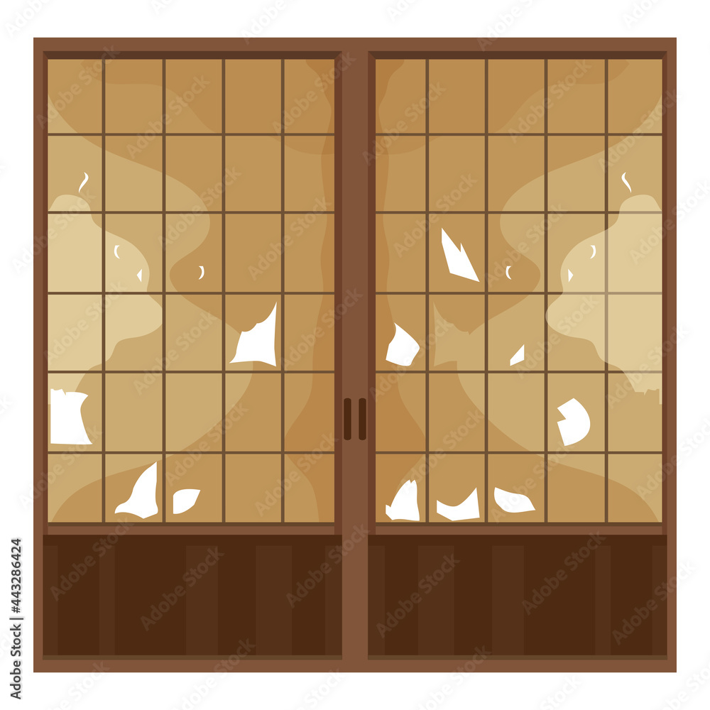 イラスト素材 汚れて破れた障子 障子戸 日本の建築 ベクター Stock Vector Adobe Stock