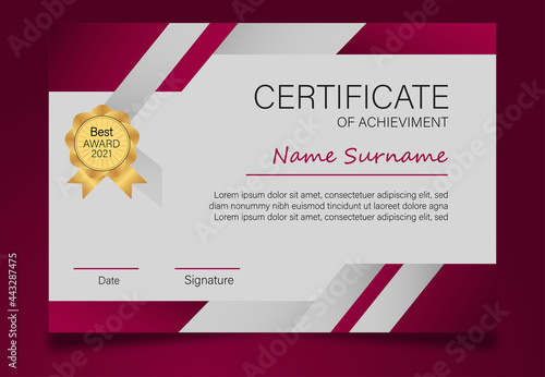 Certificate with dark red and yellow colors