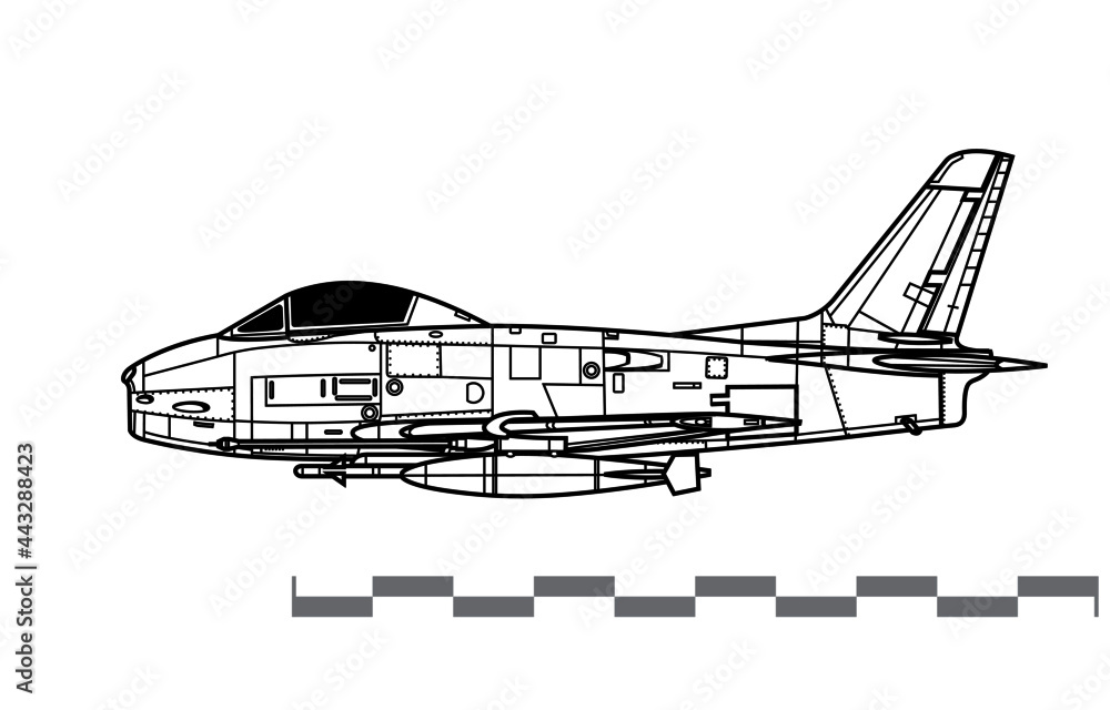 North American FJ-3 Fury. Vector drawing of us navy and marine corps fighter. Side view. Image for illustration and infographics. North American FJ-3 Fury. Vector drawing of us navy and marine corps fighter. Side view. Image for illustration and infographics.