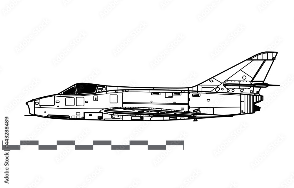 Dassault Super Mystere B.2. Vector drawing of French fighter-bomber. Side view. Image for illustration and infographics. Dassault Super Mystere B.2. Vector drawing of French fighter-bomber. Side view. Image for illustration and infographics.