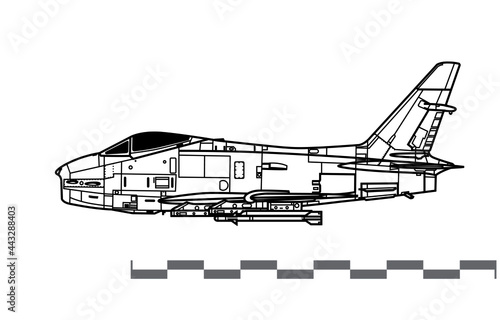 North American FJ-4 Fury. Vector drawing of us navy and marine corps fighter. Side view. Image for illustration and infographics. photo