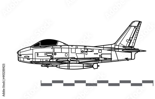 North American FJ-3 Fury. Vector drawing of us navy and marine corps fighter. Side view. Image for illustration and infographics. photo