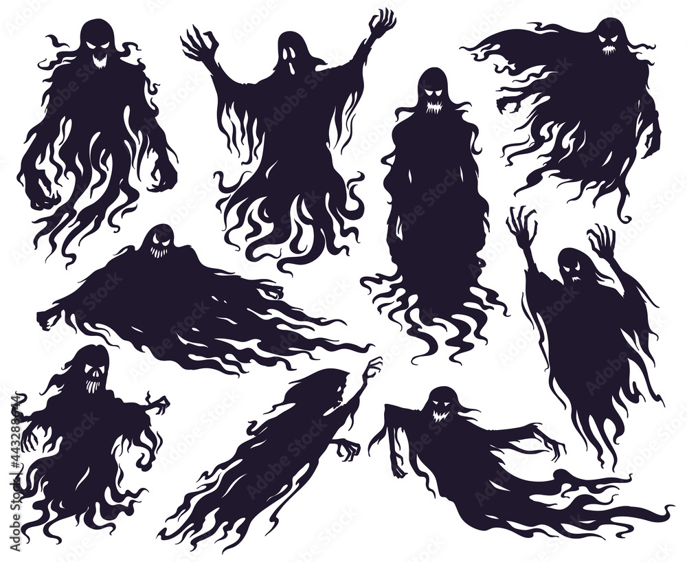 Halloween evil spirit silhouette. Scary nightmare ghost characters ...