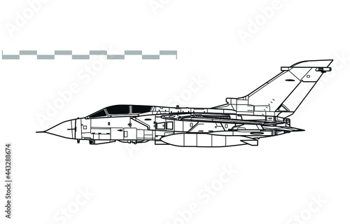 Panavia Tornado GR4. Vector drawing of multirole combat aircraft. Side view. Image for illustration and infographics.