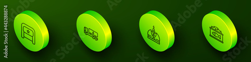 Set Isometric line Ushanka, Tanker truck, King crown and Tin can with caviar icon. Vector