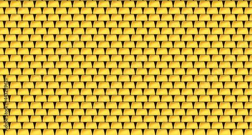 Wall of many gold bars background. Stacks of gold bars. Seam pattern. Vector illustration.