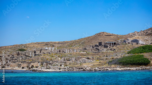 Greece. Delos island ancient civilization ruins at seaside Cyclades photo