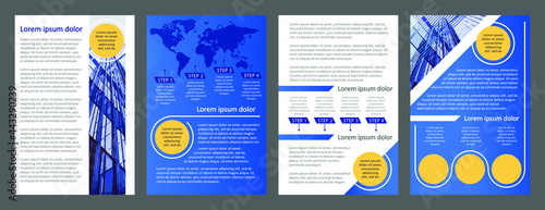 brochure template with map, four pages, blue