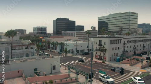 Aerial: Rodeo Drive, Beverly Hills, Los Angeles, California, USA