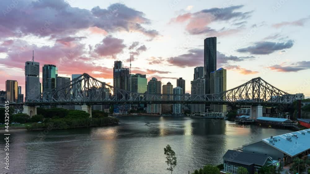 A Day to Night Timelapse of Brisbane City Skyline at Sunset A Day to Night Timelapse of Brisbane City Skyline at Sunset