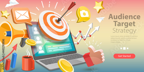 3D Vector Conceptual Illustration of Audience Target Strateg, Digital Marketing Campaign