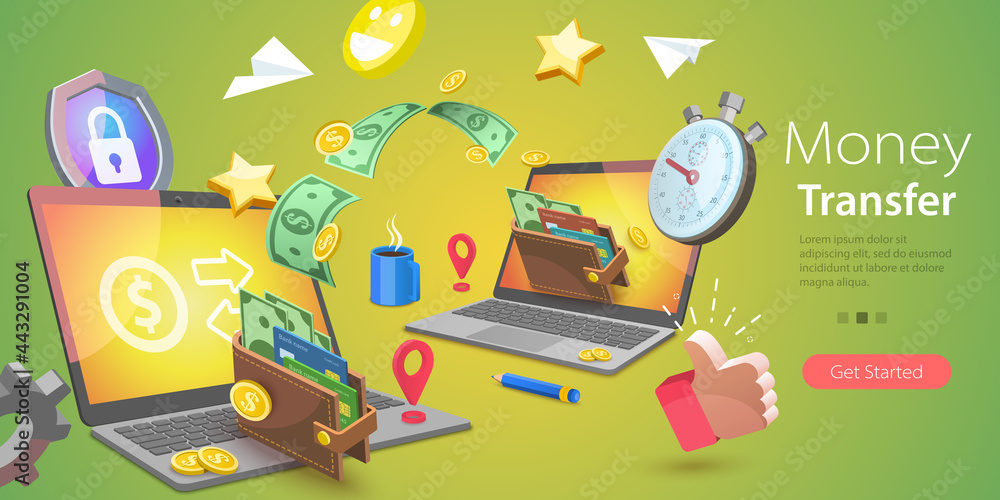 3D Vector Conceptual Illustration of Online Money Transfer, Financial ...