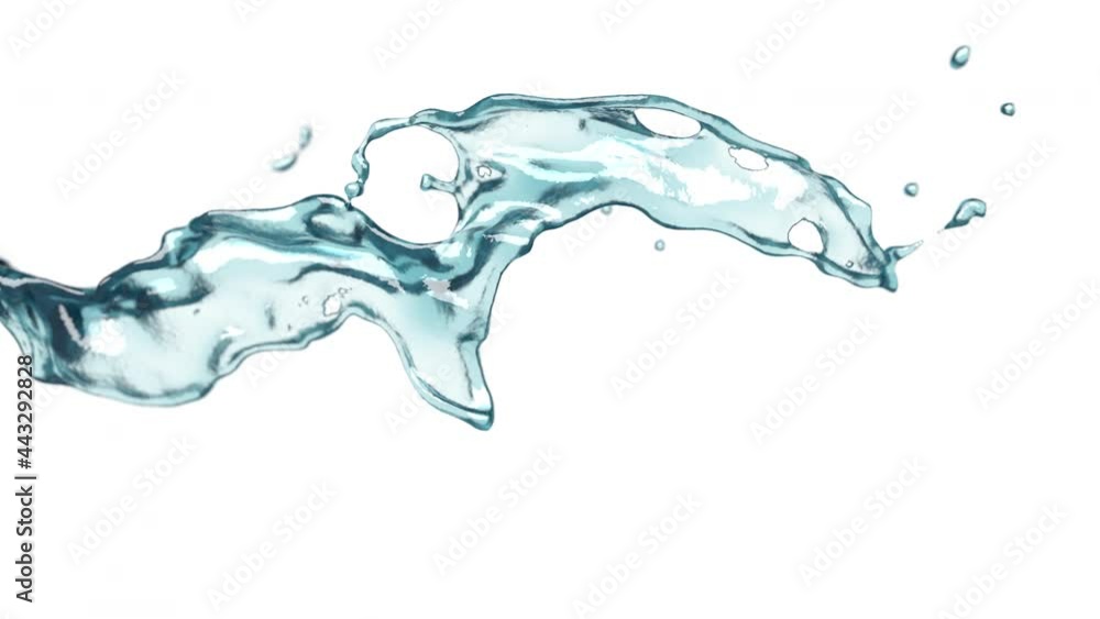 Water splash on white background. 3D animation of clear liquid, alpha channel as matte mask included. Water splash on white background. 3D animation of clear liquid, alpha channel as matte mask included.