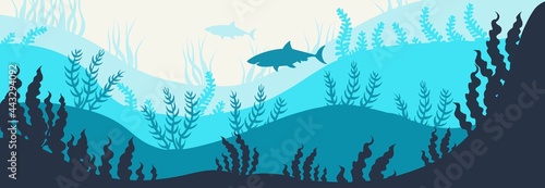 Photography deep blue ocean underwater world life shark hand-drawn digital illustration