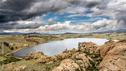 Aerial view of Tarryall Reservoir in Pike National Forest  Colorado  USA