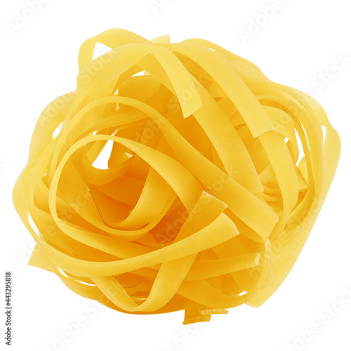 pasta, tagliatelle, fettuccine isolated on white background, clipping path, full depth of field