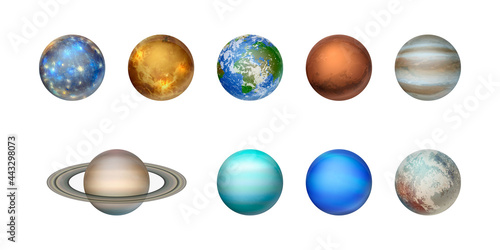 Vector 3d Realistic Space Planet Icon Set Isolated on White Background. Planets of the Solar System. Galaxy, Astronomy, Space Exploration Concept